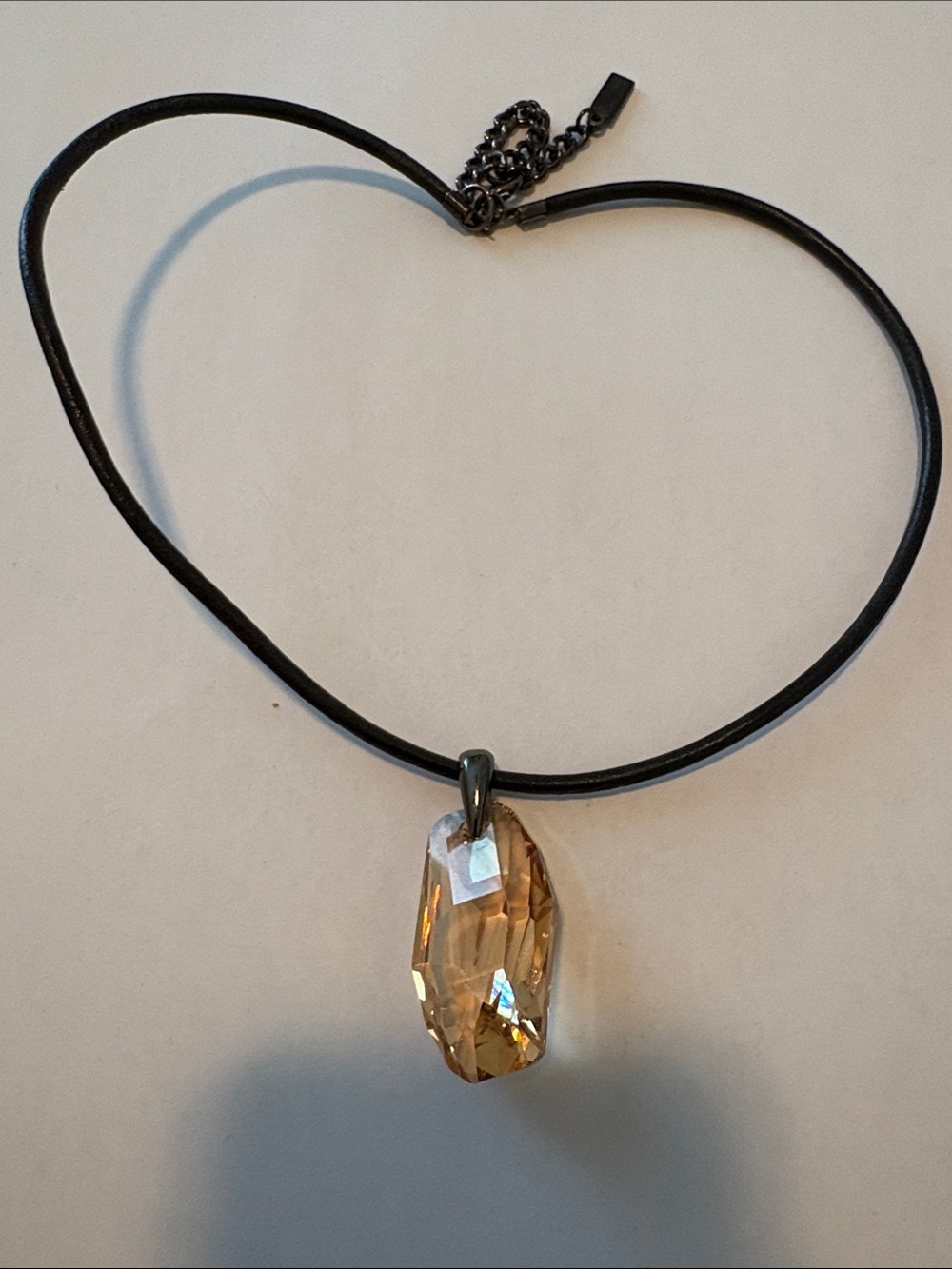 Sarah Pacini Crystal Pendant Necklace - Black Cord with Amber Crystal